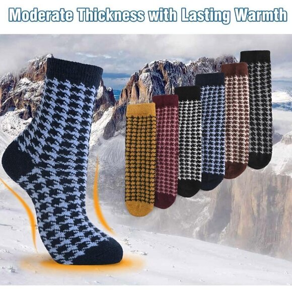 Women Winter Warm Socks for Ladies Cozy Crew Socks 6 Pairs - 13038/Mix Grids - Picture 2 of 5
